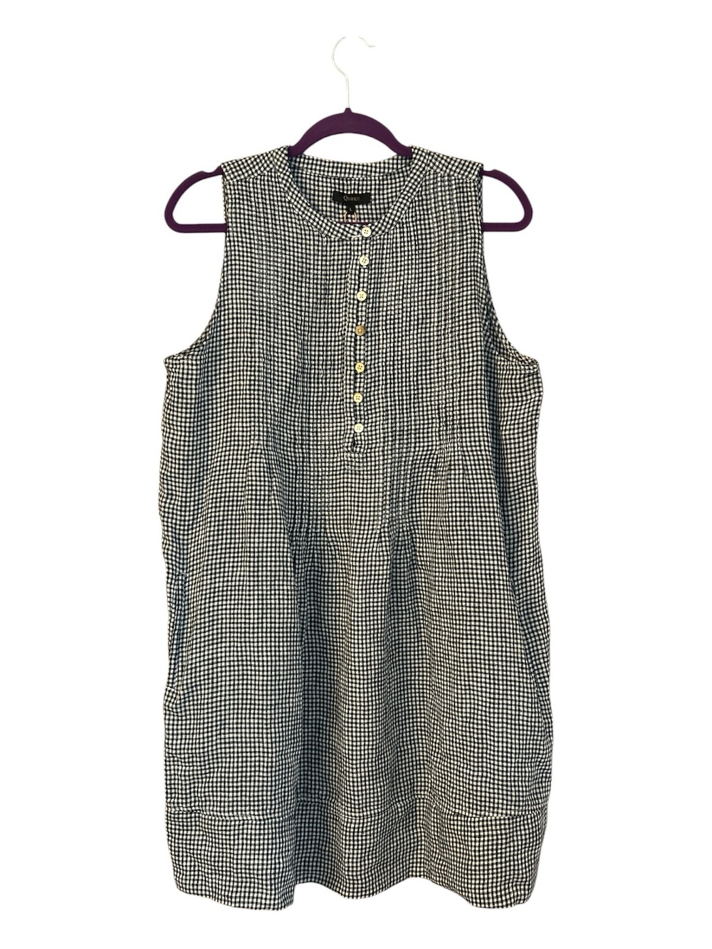 NWT Quince 100% European Linen Sleeveless Swing Dress Gingham Size L - Picture 3 of 13